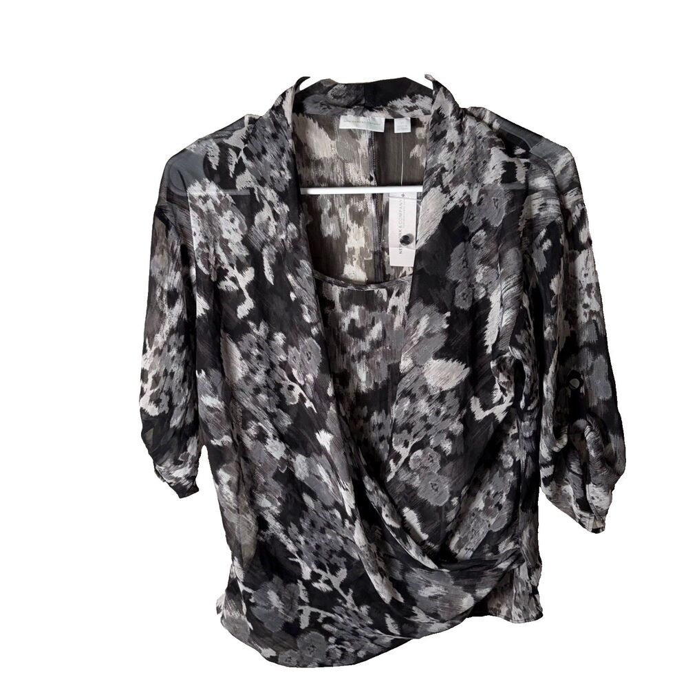New York & Company Blouse Women's XS Layered 3/4 Sleeve Sheer Casual NWT